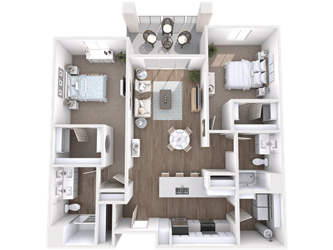 Floor plan for 2 beds, 2 baths, 1253 sqft